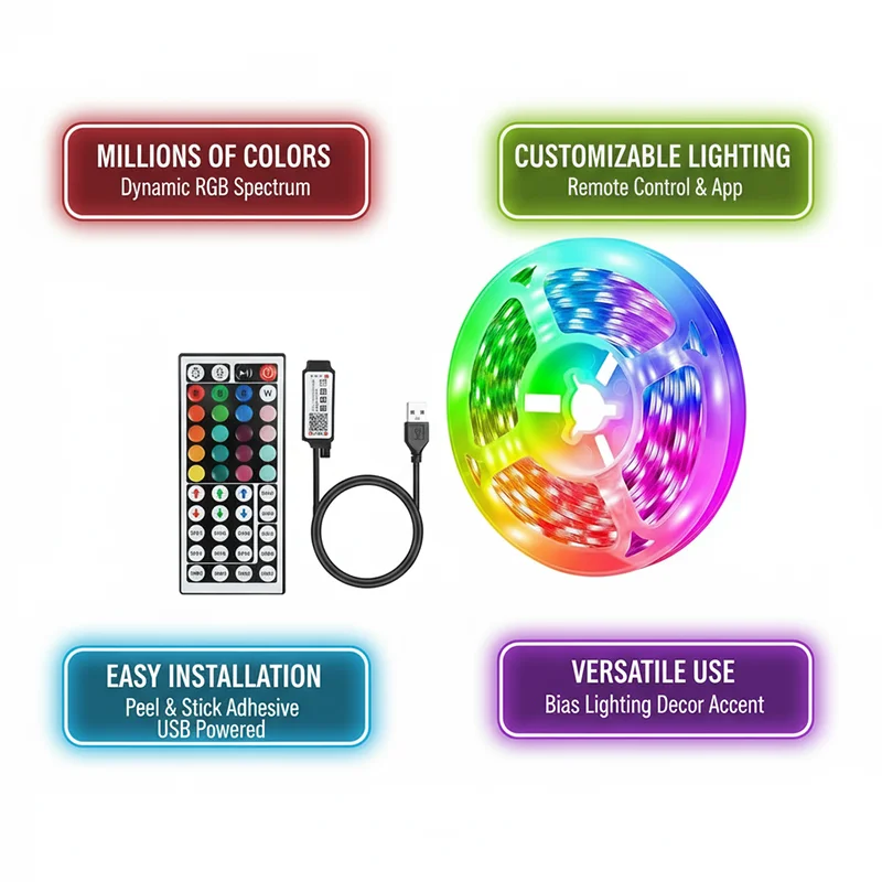 DC 5V USB LED Strip Lights APP - مراجعة Lighting Decor In Room وسعره