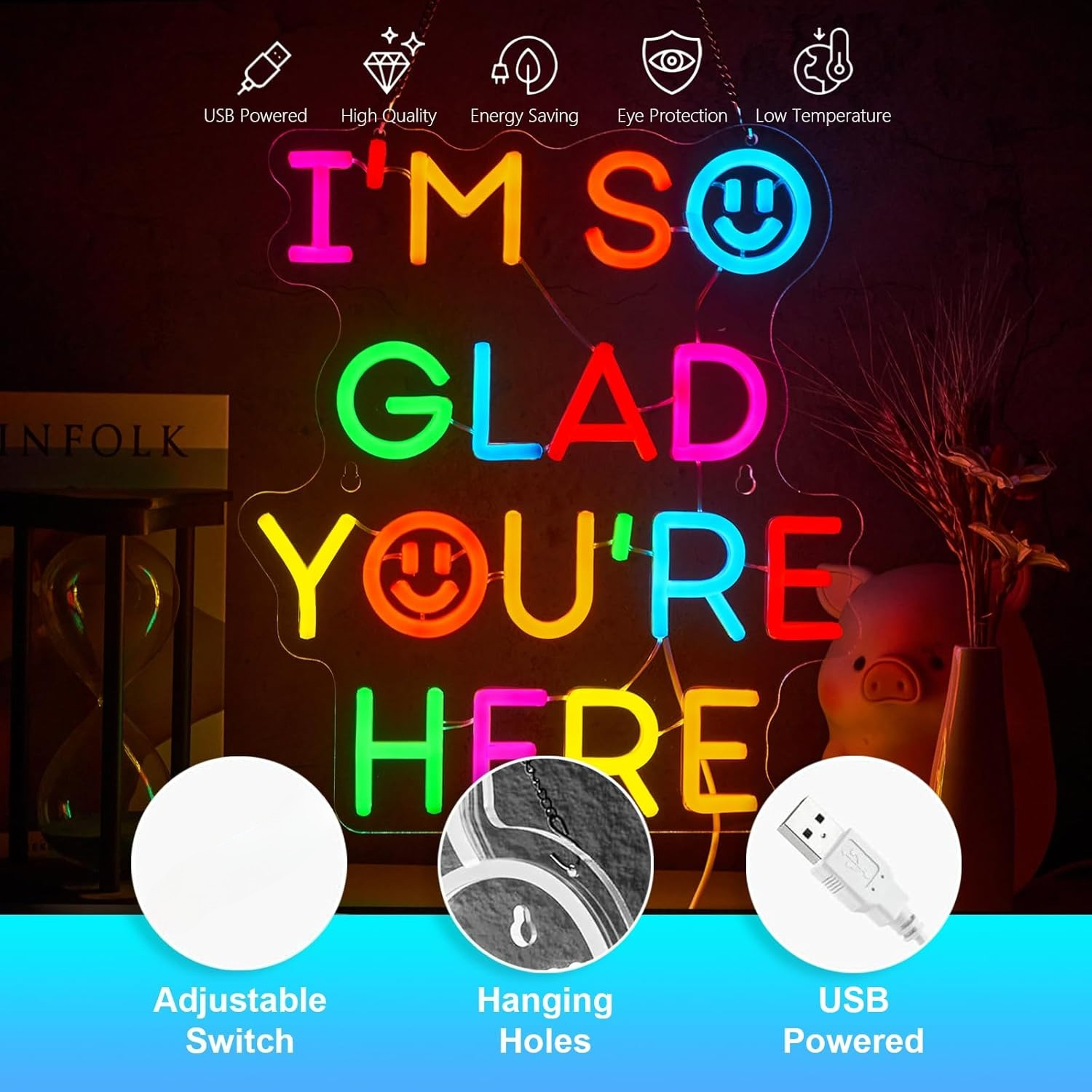  I'm So Glad You‘re Here Neon - مراجعة Lighting Decor In Room وسعره